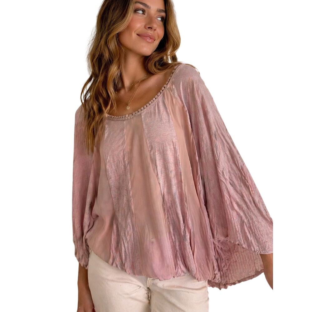 Blush Mauve Flowy Poncho Top Romantic Draped Chiffon Balletcore Soft Girl